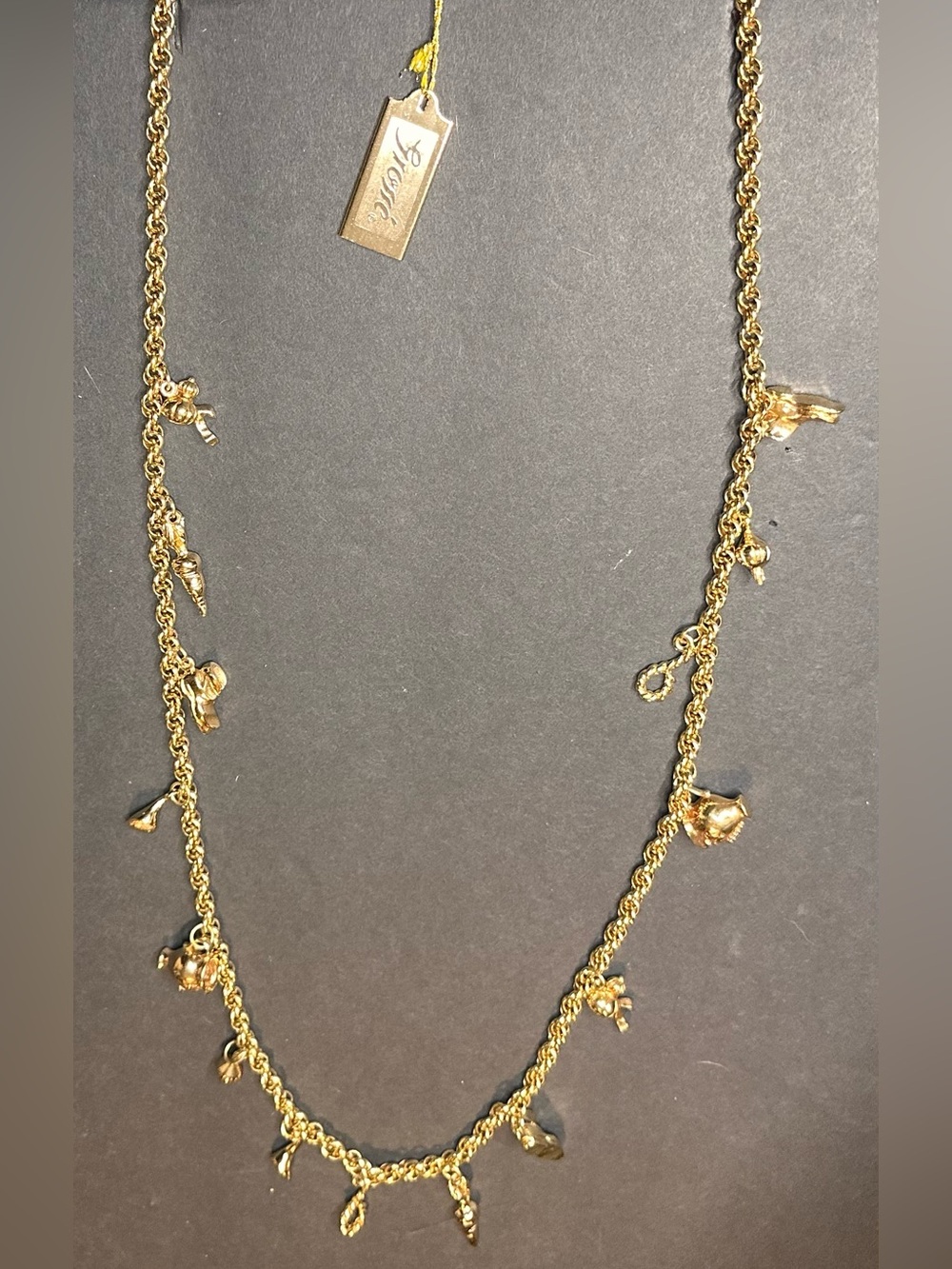Vtg Christian Dior Henkel Grosse Gold Multi Charm Necklace Germany Metal Tag NWT